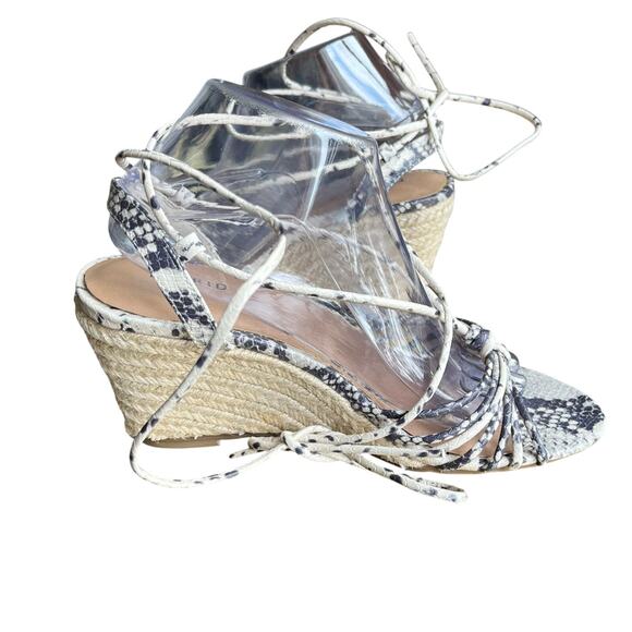 Torrid Ankle Wrap Sandals Wedge 8.5 Wide Neutral Tan Snake Print Strappy Jute - Picture 2 of 9